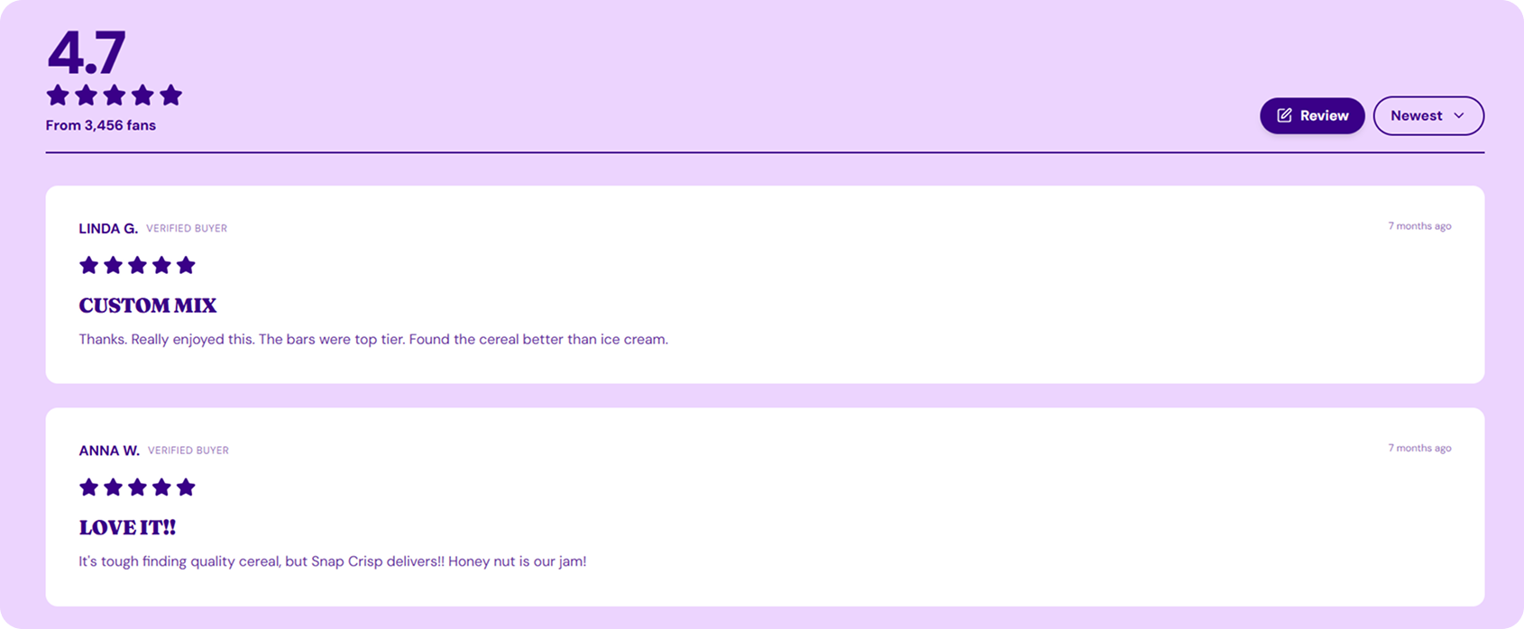 Social Proof Throughout the Journey screen from the Snap Crisp Subbly storefront