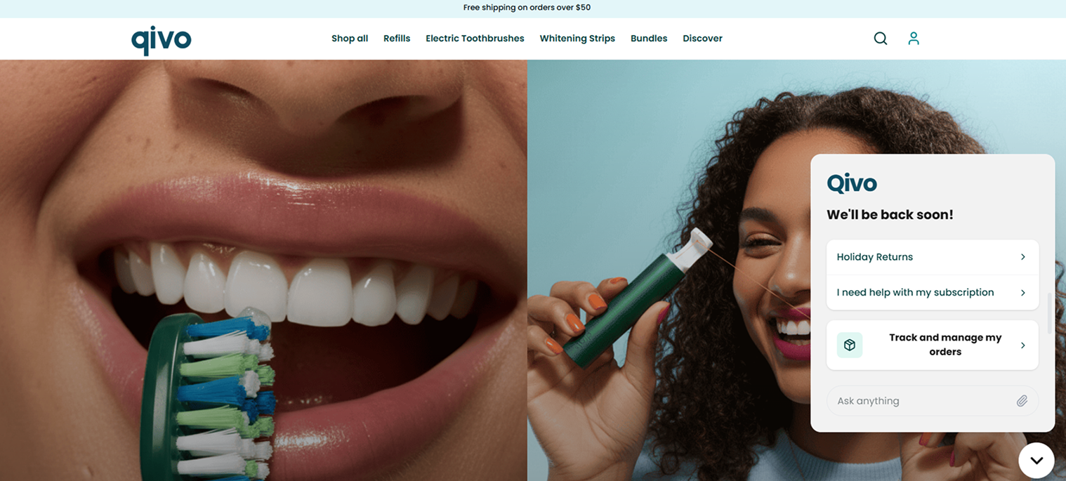 Floating chat and promo widgets for engagement screen from the Qivo Subbly storefront