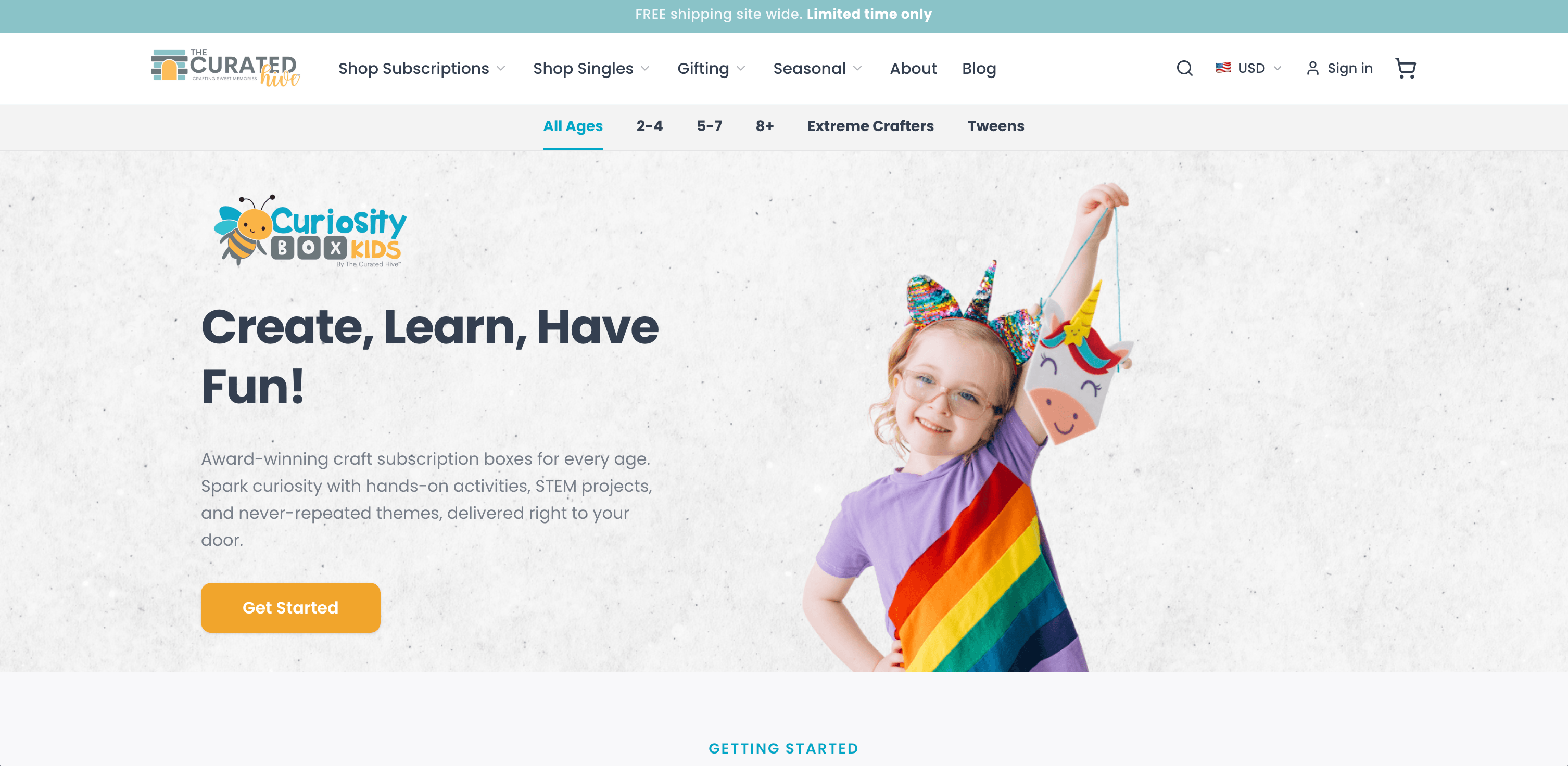 Age-Filtered Club Navigation That Closes Sales screen from the The Curated Hive Subbly storefront