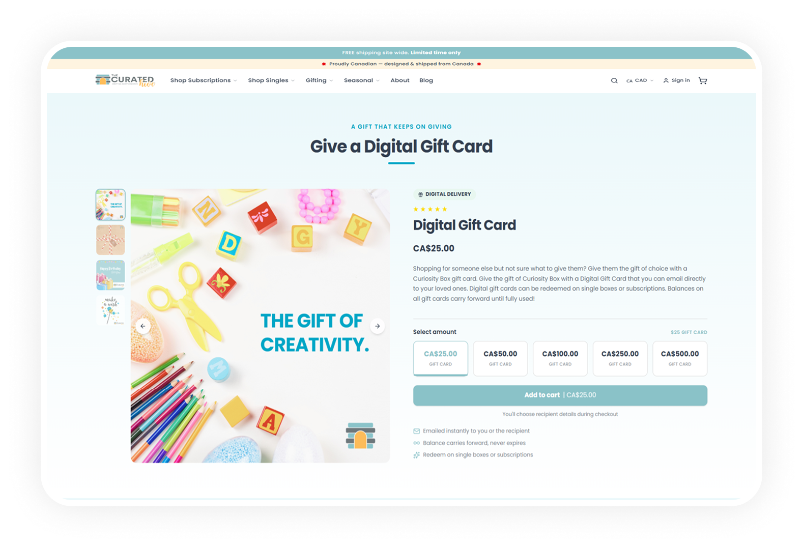 Bundle Configurator for Custom Box Building screen from the The Curated Hive Subbly storefront