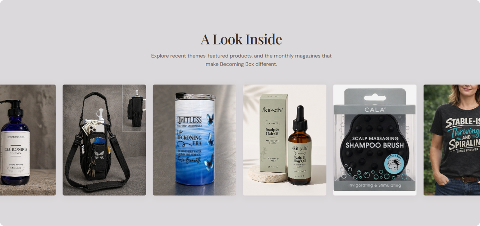 Product Galleries That Build Trust screen from the Becoming Box Subbly storefront