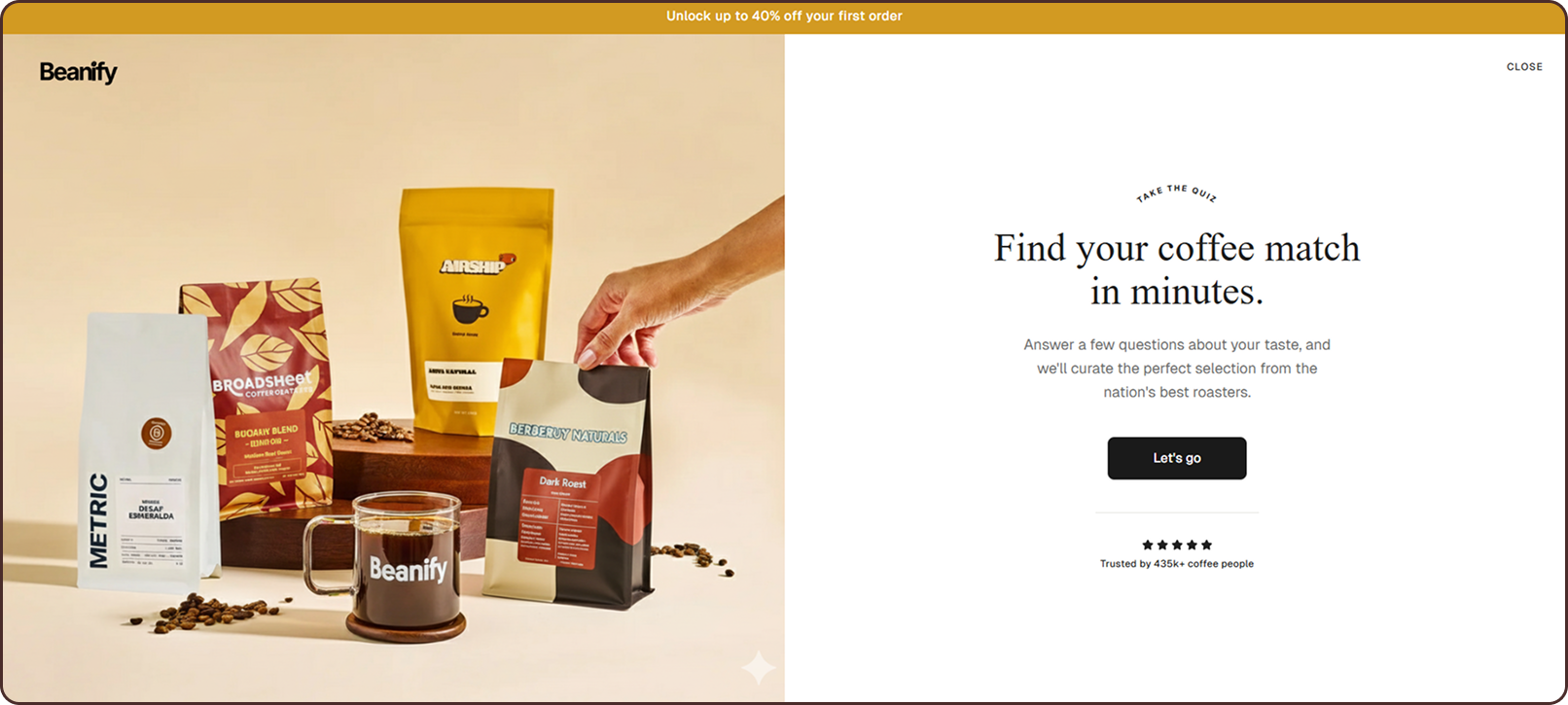 Subscription Storefront with Smart Checkout screen from the Beanify Subbly storefront