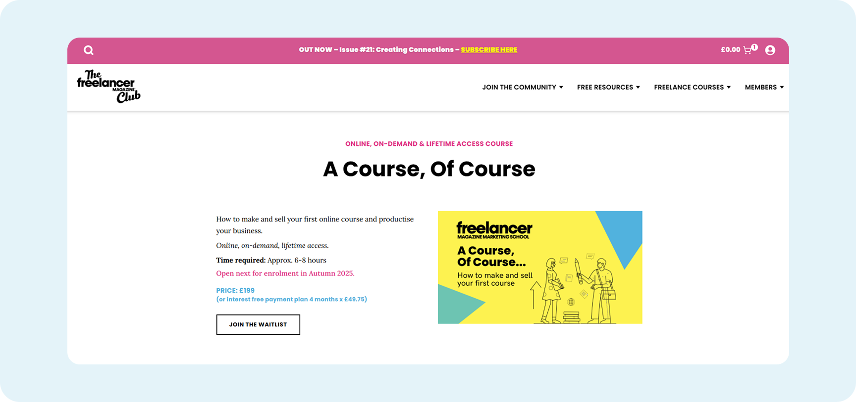 Course landing pages that convert screen from the Freelancer Magazine Subbly storefront