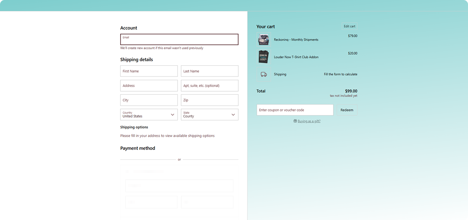 Cart and Checkout That Never Drop Off screen from the Becoming Box Subbly storefront