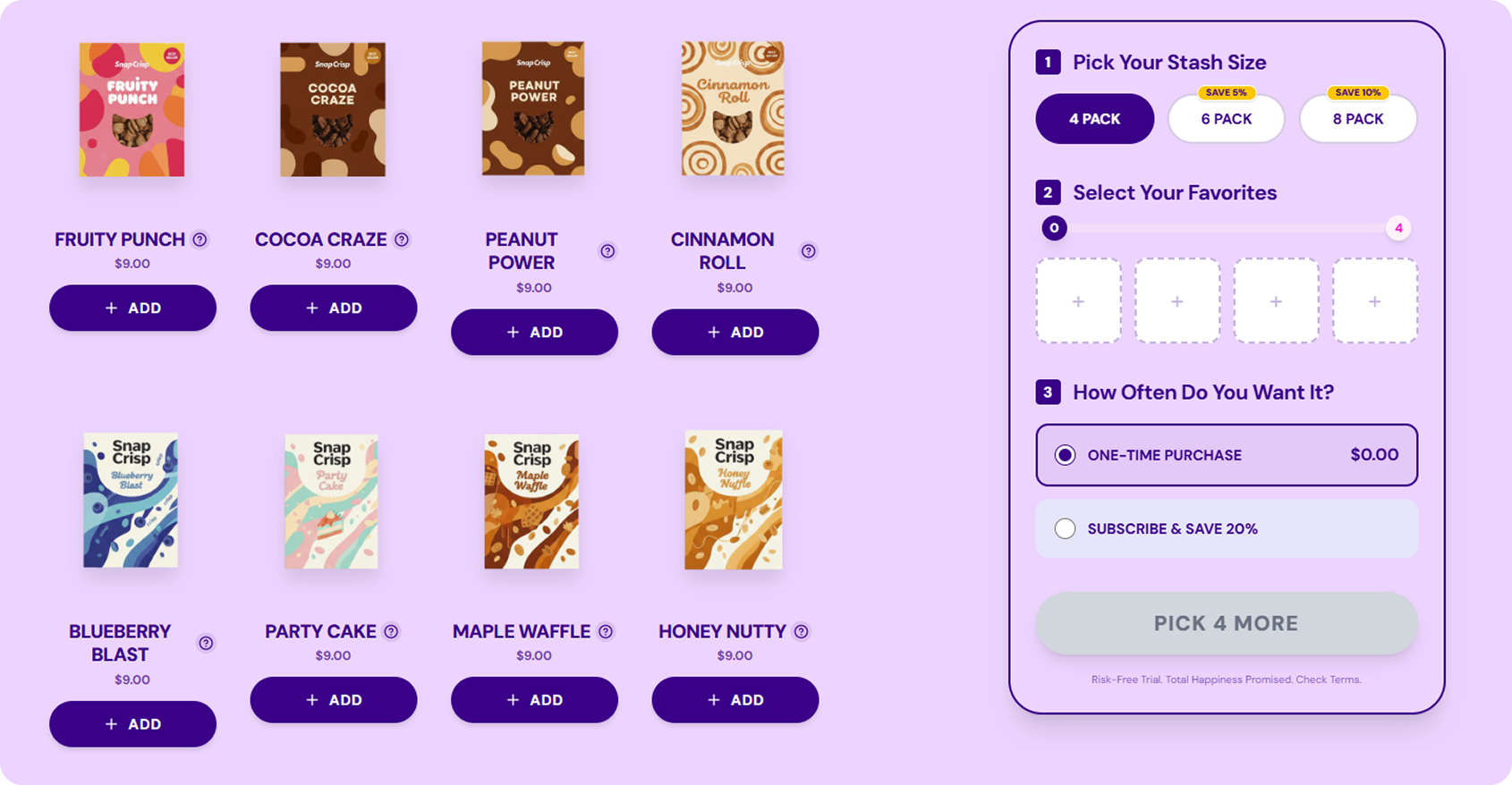 Mobile-Optimized Bundle Building screen from the Snap Crisp Subbly storefront