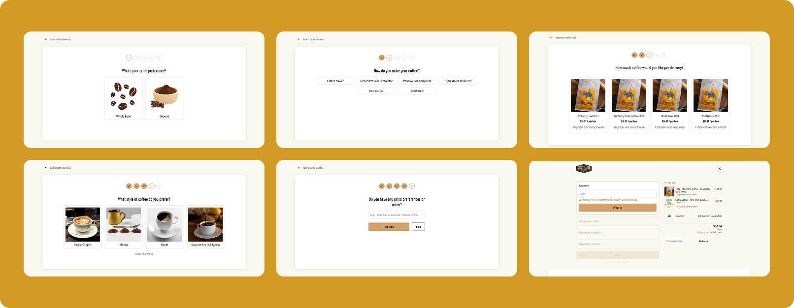 Personalized Coffee Quiz That Closes Sales screen from the StoryMaker Roasting Co. Subbly storefront