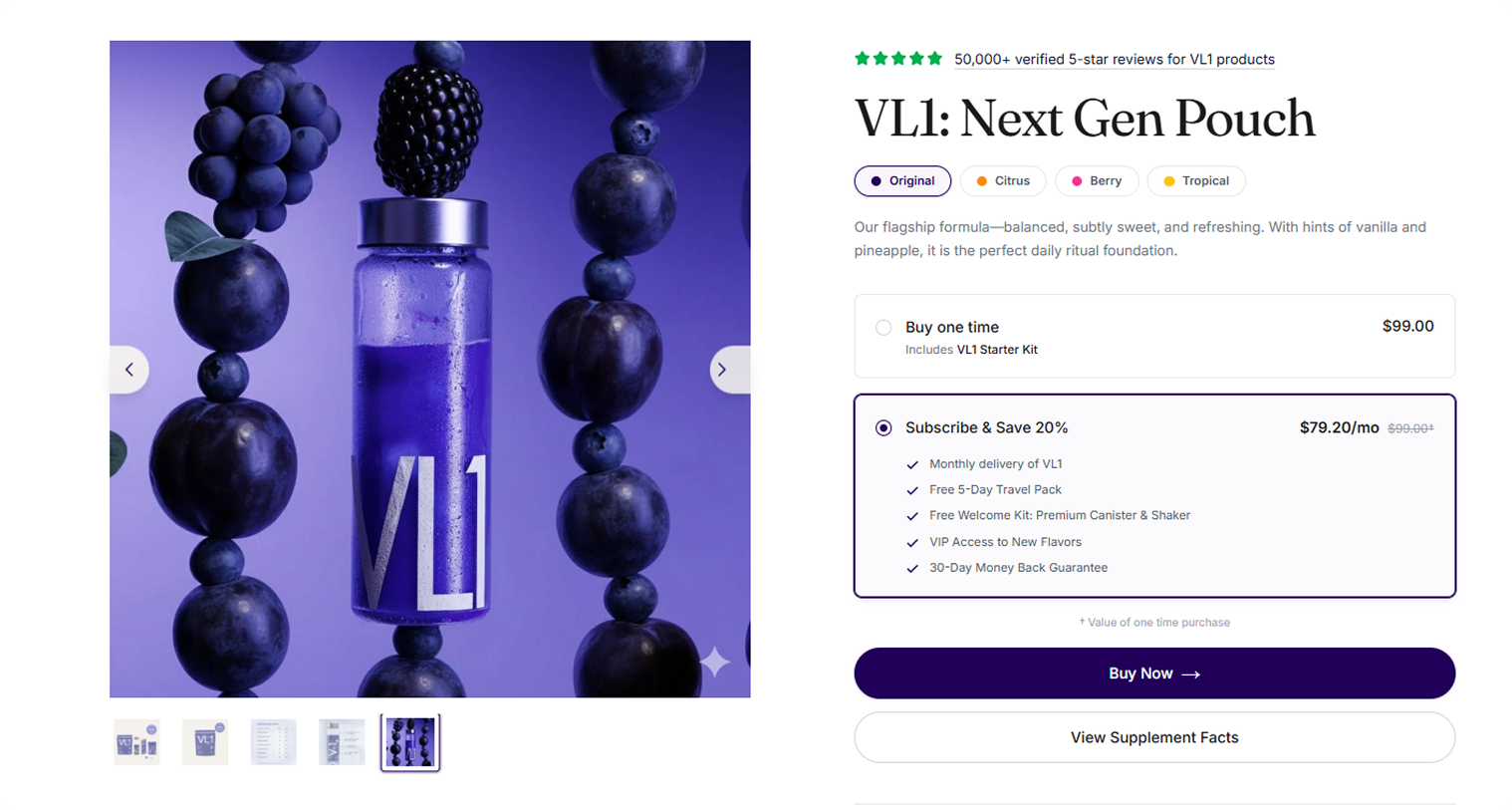 Full Subscription Commerce Integration screen from the Vital Level One Subbly storefront