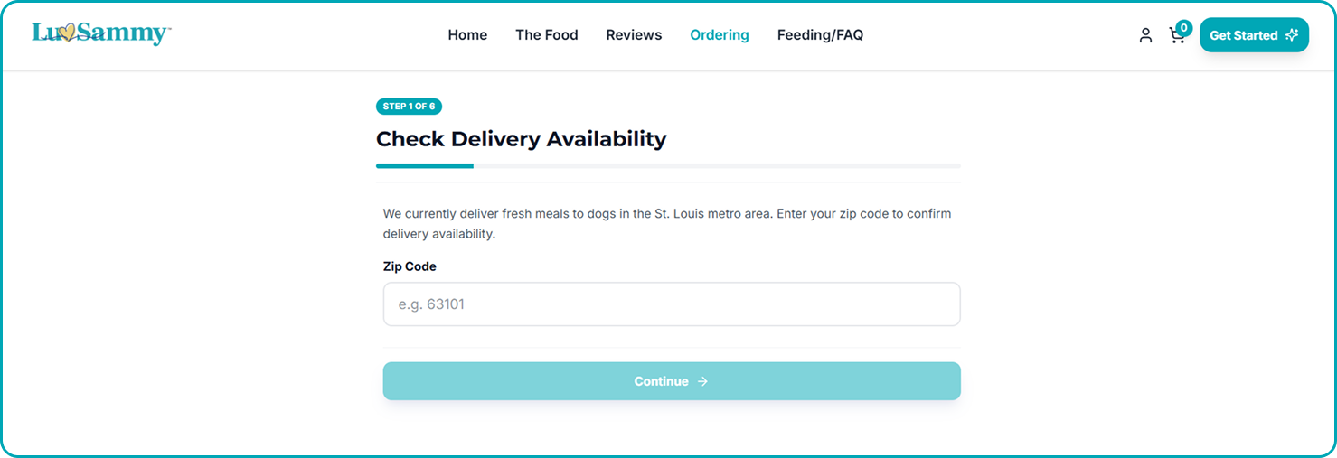 ZIP Code Delivery Gate screen from the Luv Sammy Subbly storefront