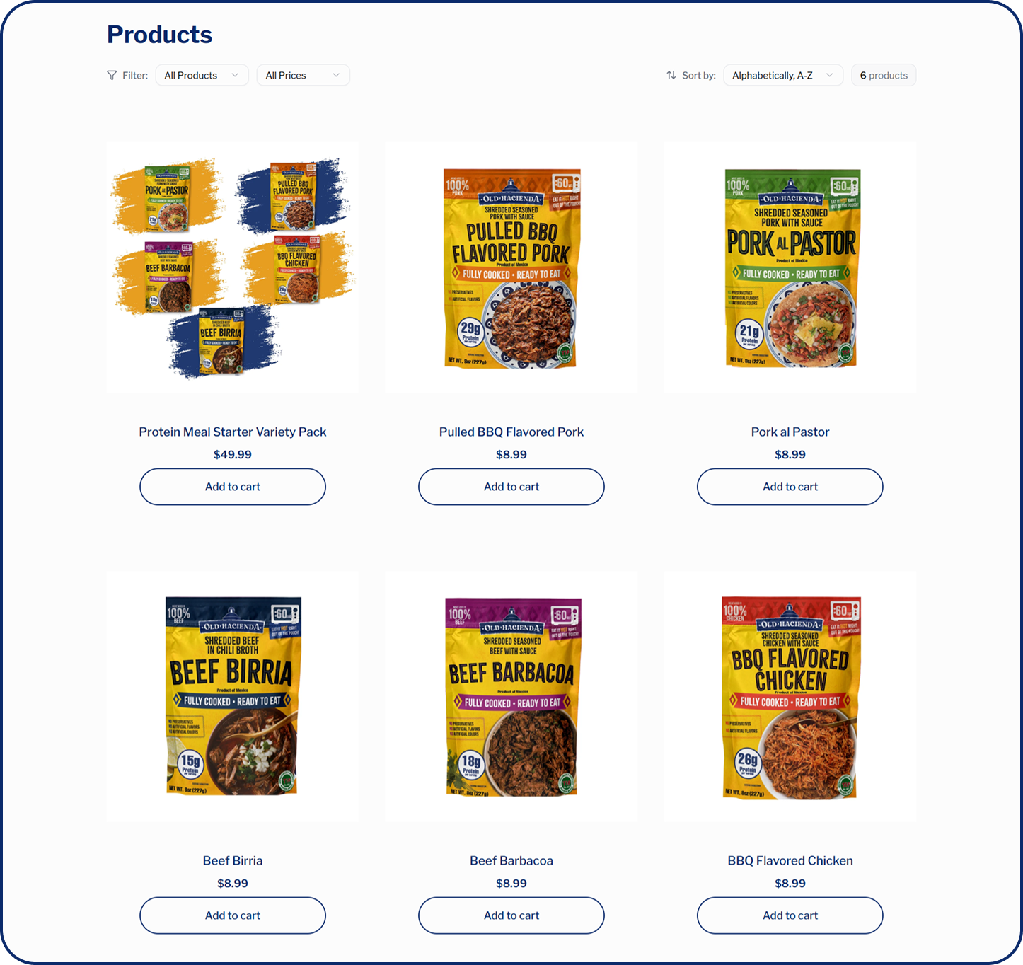 Dynamic Product Pages with Live Inventory screen from the Old Hacienda Subbly storefront