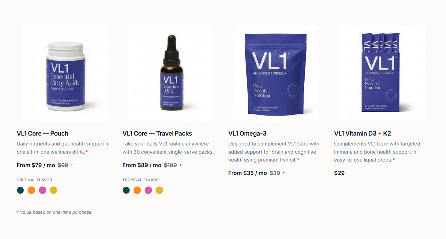 Product Comparison Table screen from the Vital Level One Subbly storefront